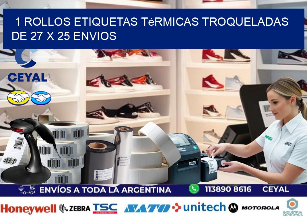 1 Rollos Etiquetas Térmicas Troqueladas De 27 x 25 ENVIOS