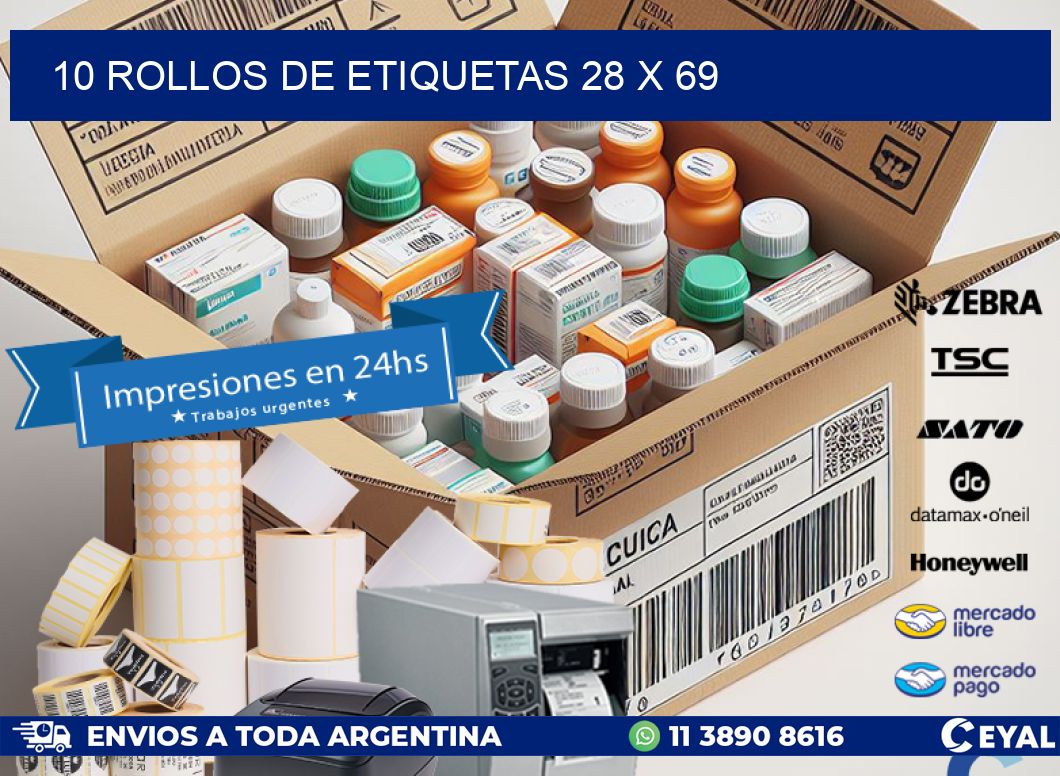 10 ROLLOS DE ETIQUETAS 28 x 69