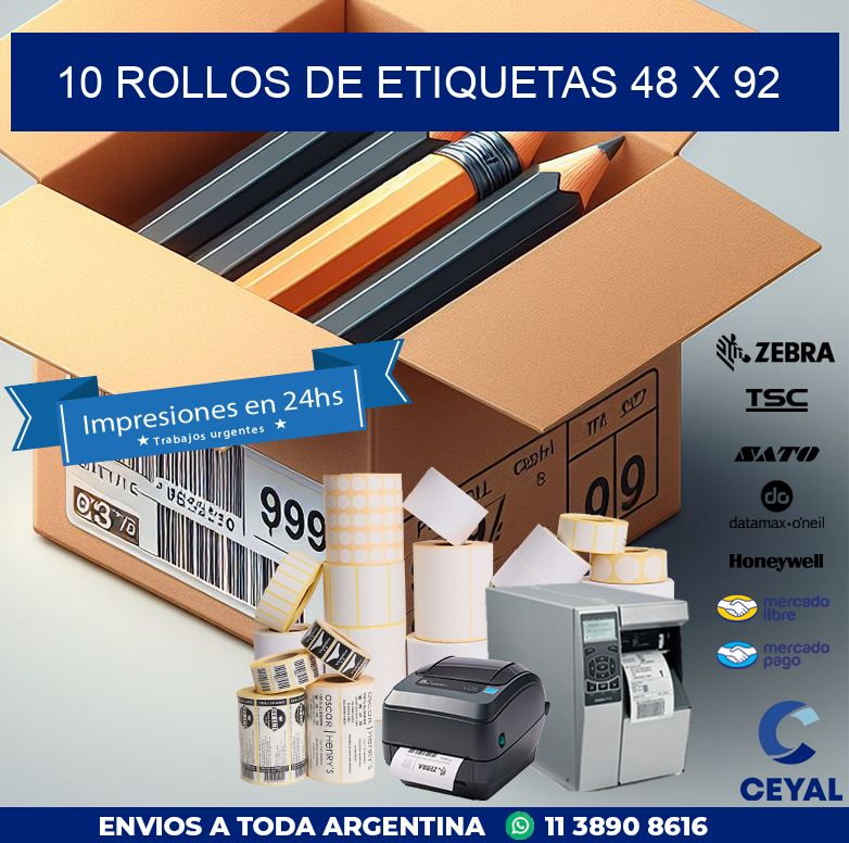 10 ROLLOS DE ETIQUETAS 48 x 92