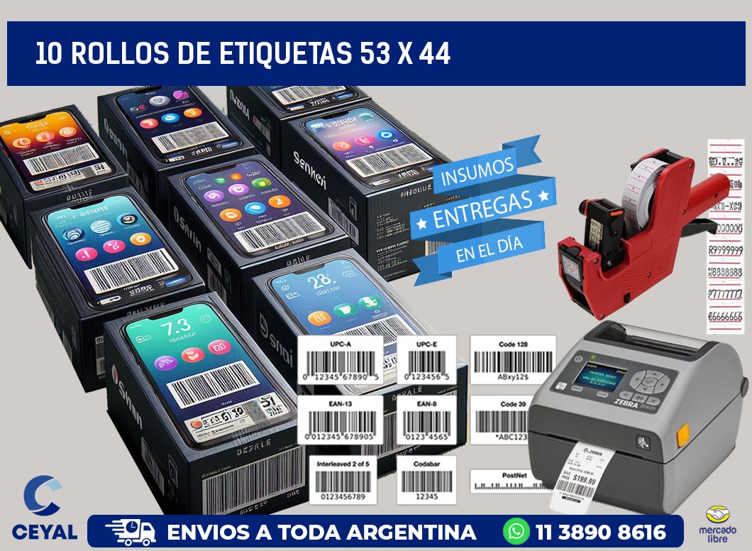 10 ROLLOS DE ETIQUETAS 53 x 44