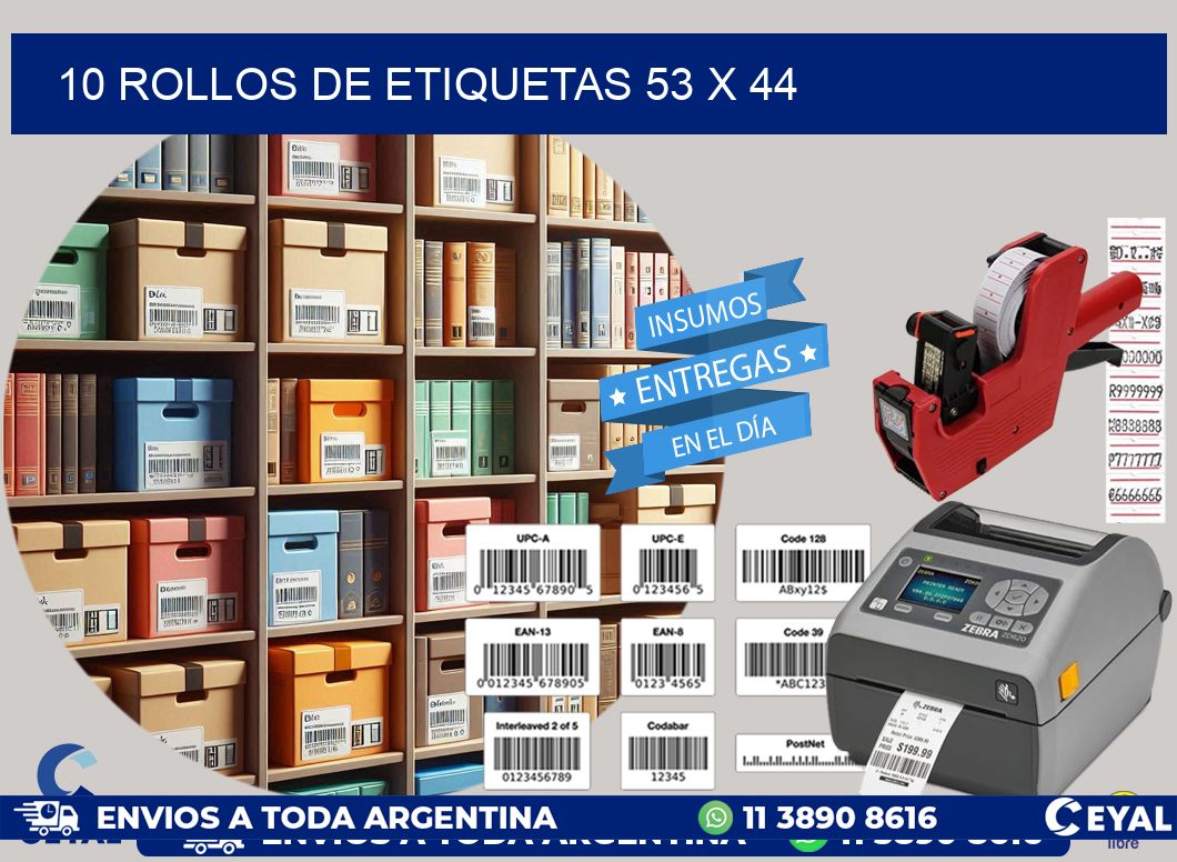 10 ROLLOS DE ETIQUETAS 53 x 44
