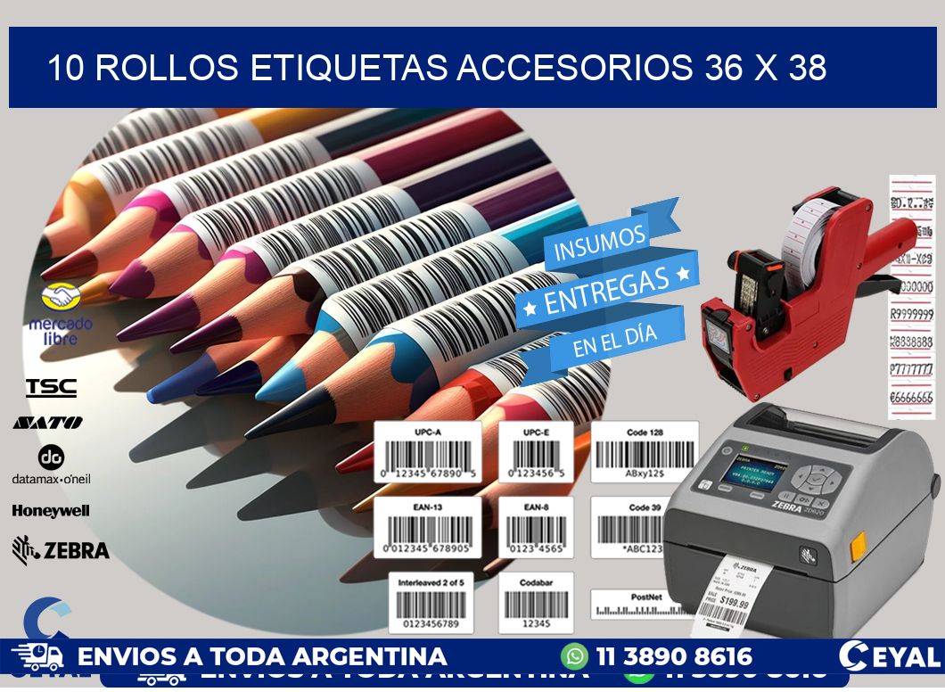 10 ROLLOS ETIQUETAS ACCESORIOS 36 x 38