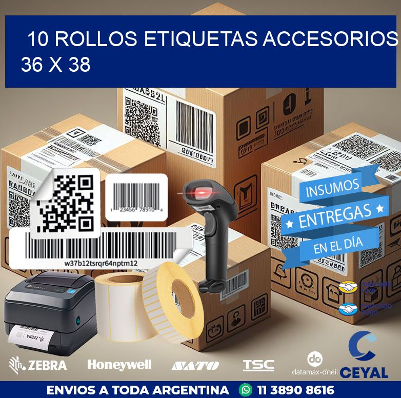 10 ROLLOS ETIQUETAS ACCESORIOS 36 x 38