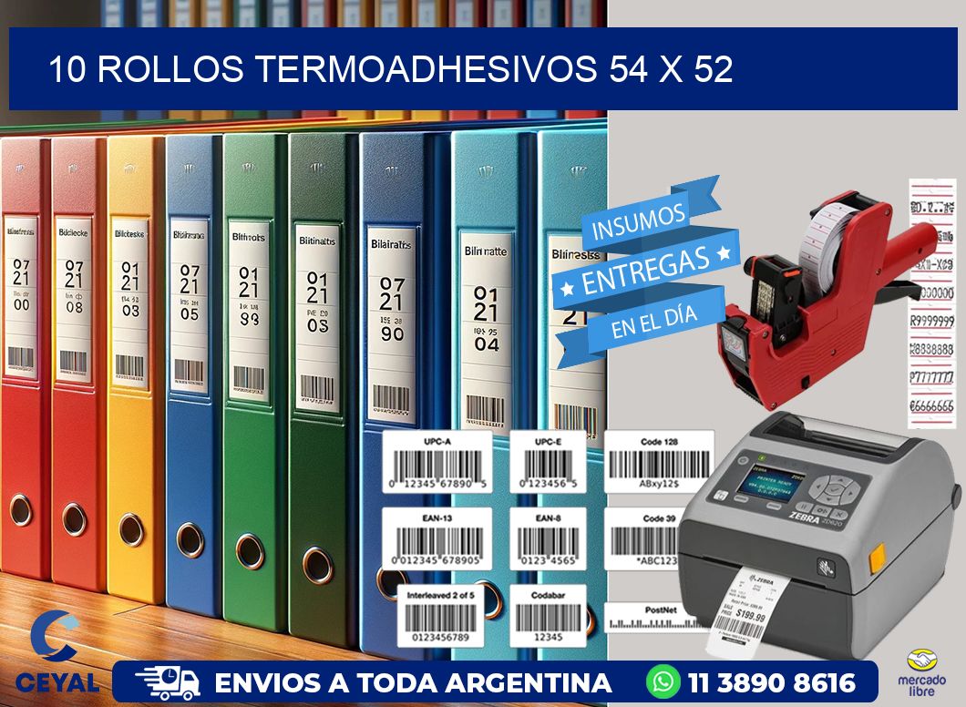 10 ROLLOS TERMOADHESIVOS 54 x 52