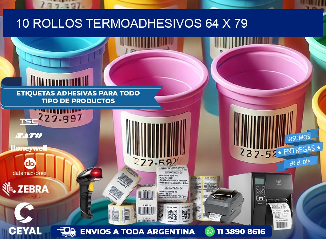 10 ROLLOS TERMOADHESIVOS 64 x 79
