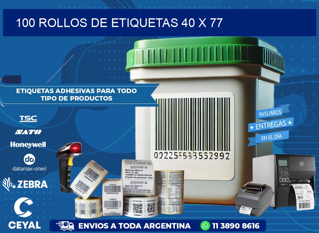 100 ROLLOS DE ETIQUETAS 40 x 77
