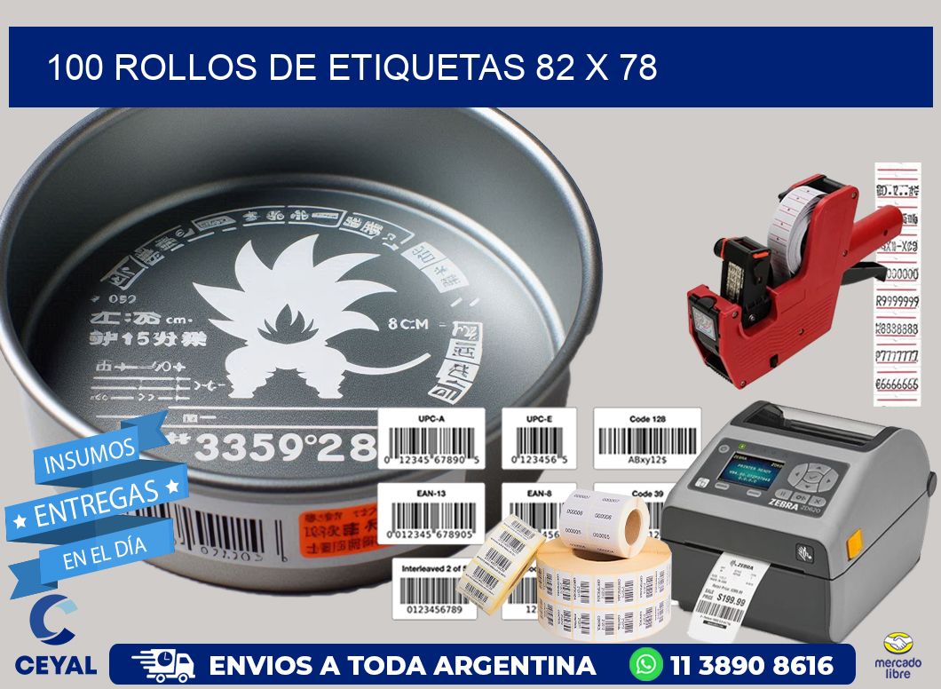 100 ROLLOS DE ETIQUETAS 82 x 78