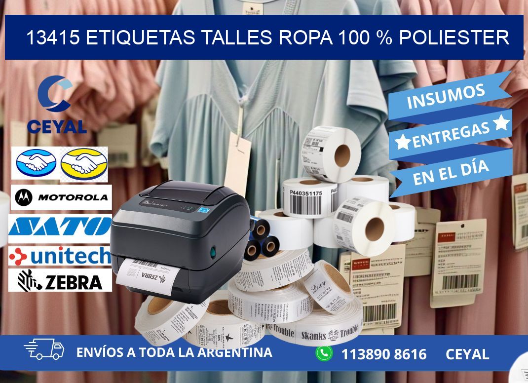 13415 ETIQUETAS TALLES ROPA 100 % POLIESTER