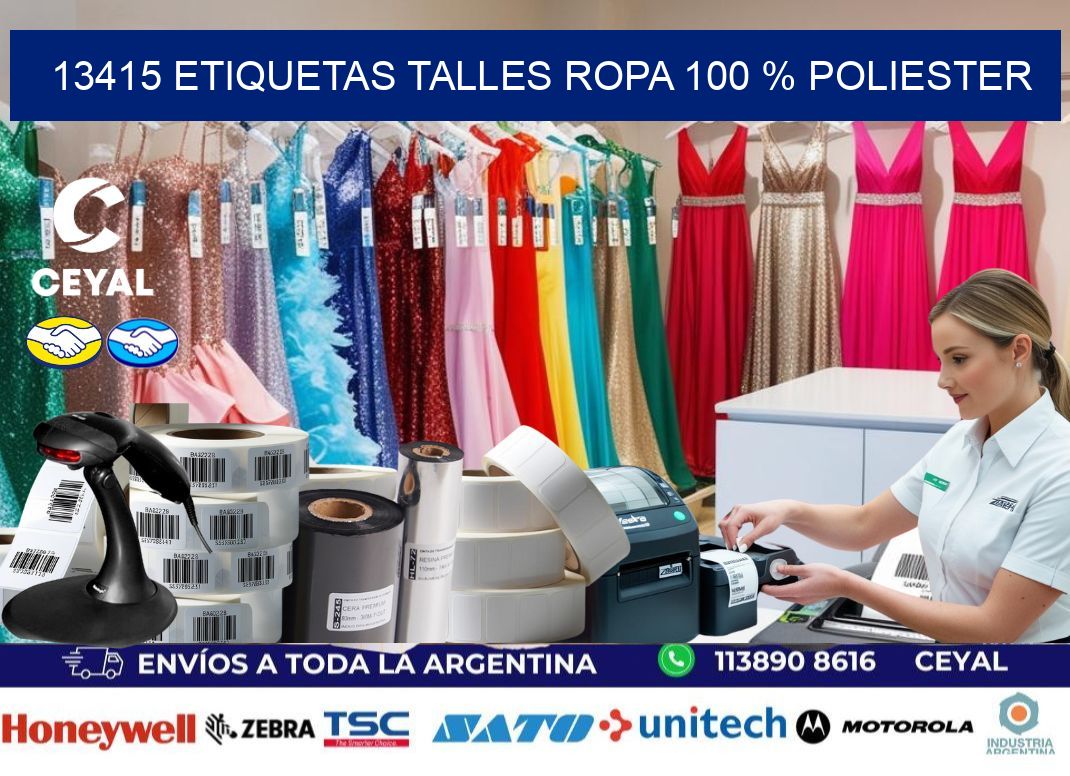 13415 ETIQUETAS TALLES ROPA 100 % POLIESTER