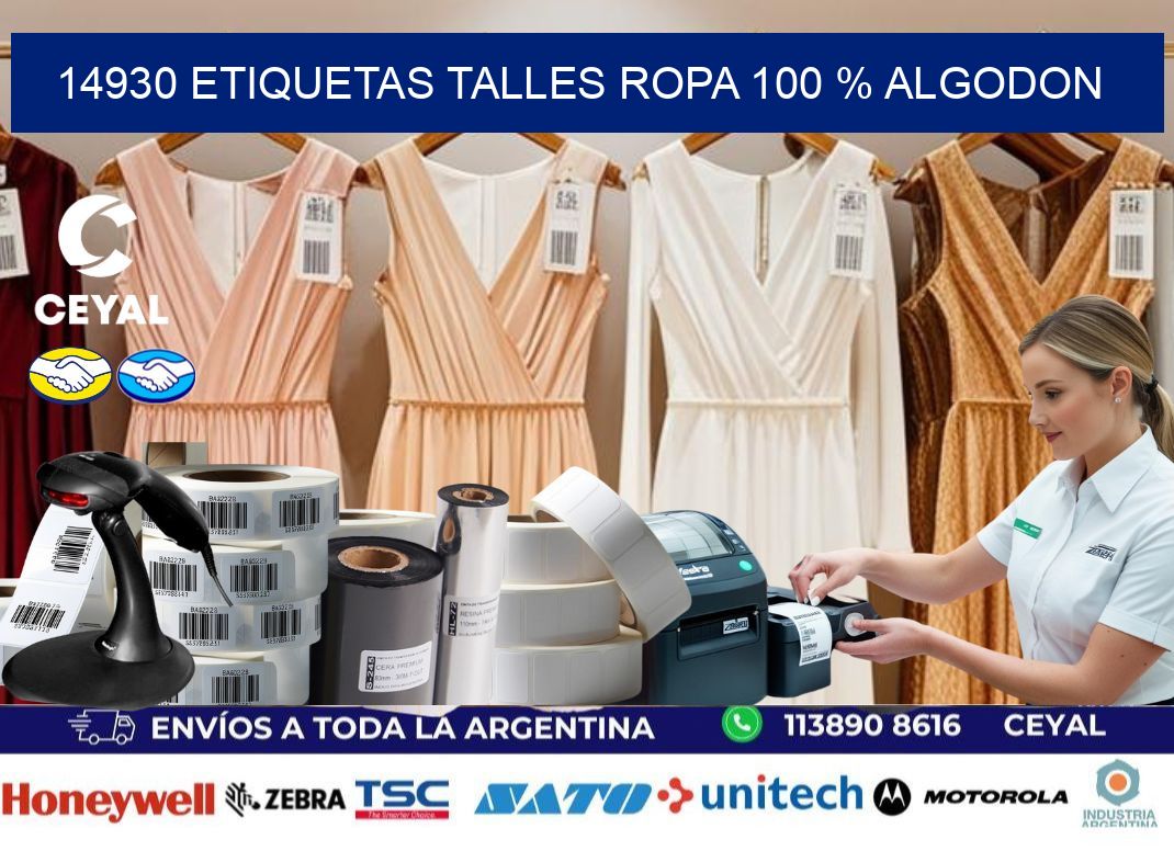 14930 ETIQUETAS TALLES ROPA 100 % ALGODON