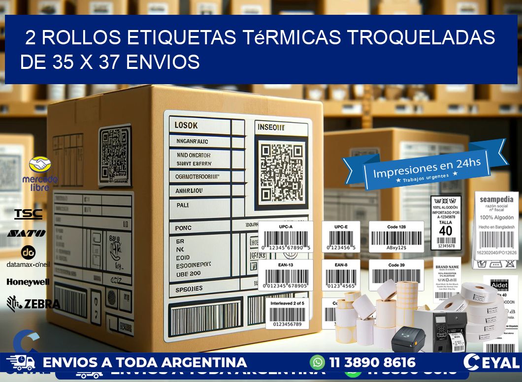 2 Rollos Etiquetas Térmicas Troqueladas De 35 x 37 ENVIOS