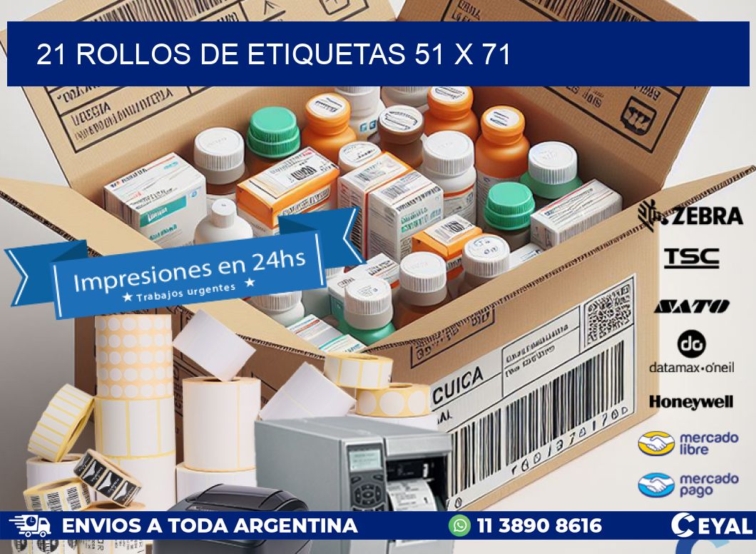 21 ROLLOS DE ETIQUETAS 51 x 71