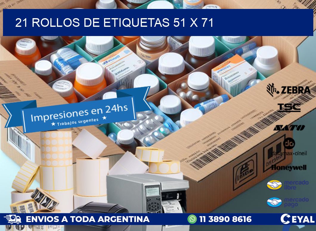 21 ROLLOS DE ETIQUETAS 51 x 71