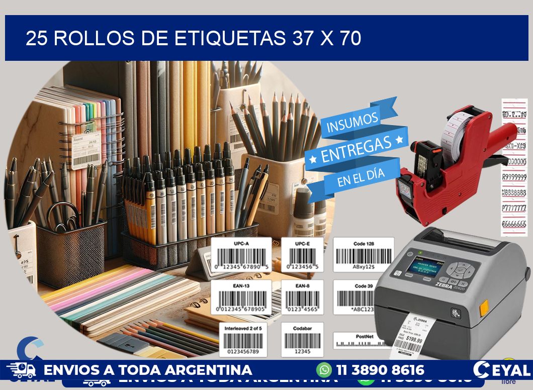 25 ROLLOS DE ETIQUETAS 37 x 70