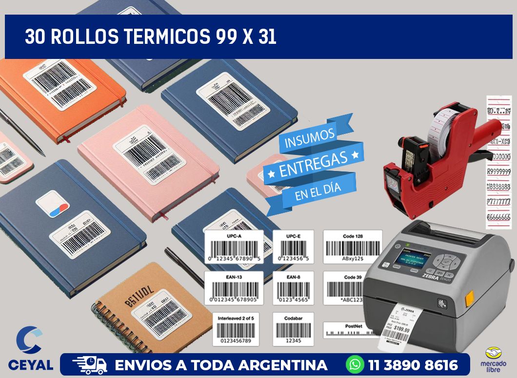 30 ROLLOS TERMICOS 99 x 31