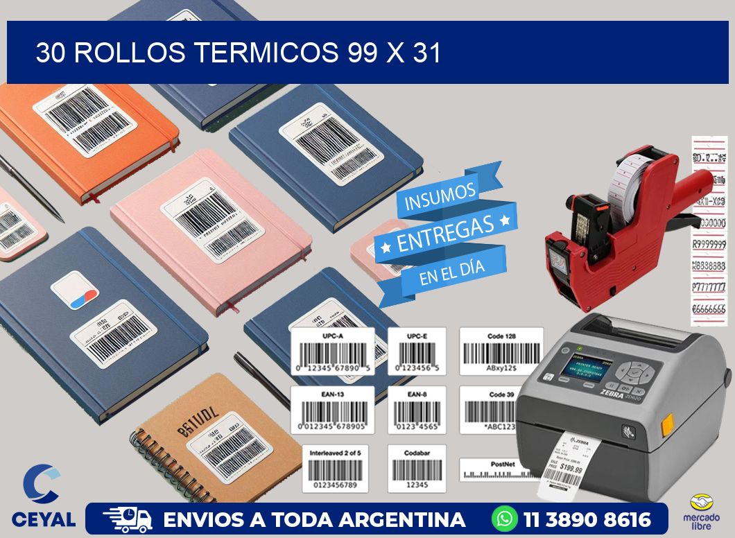 30 ROLLOS TERMICOS 99 x 31