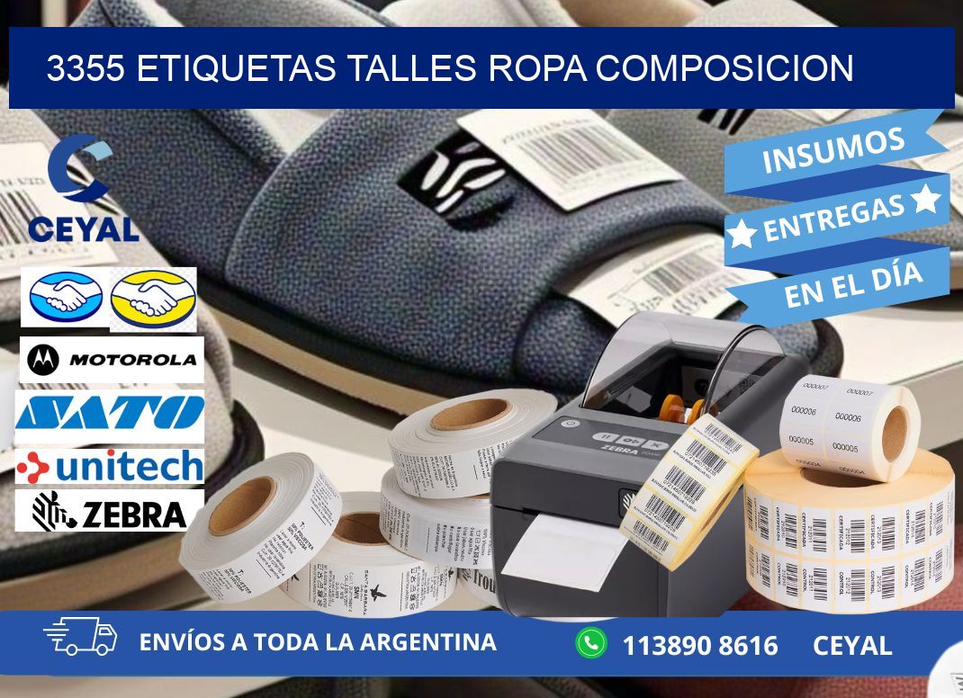 3355 ETIQUETAS TALLES ROPA COMPOSICION
