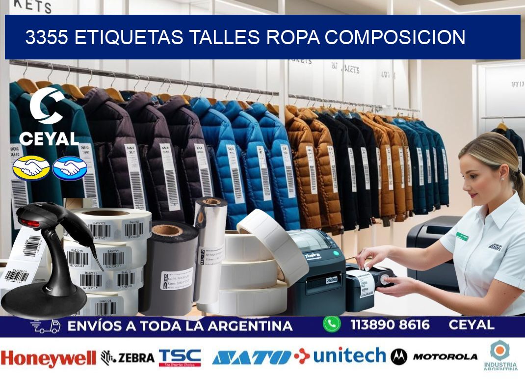 3355 ETIQUETAS TALLES ROPA COMPOSICION