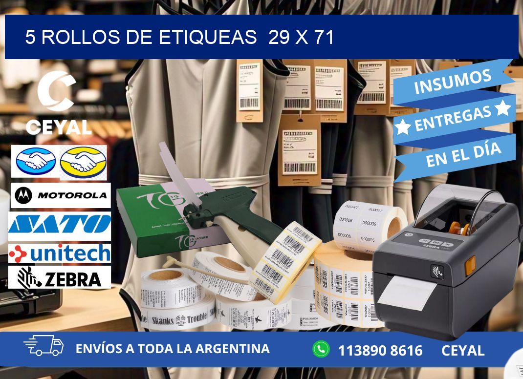 5 ROLLOS DE ETIQUEAS  29 x 71