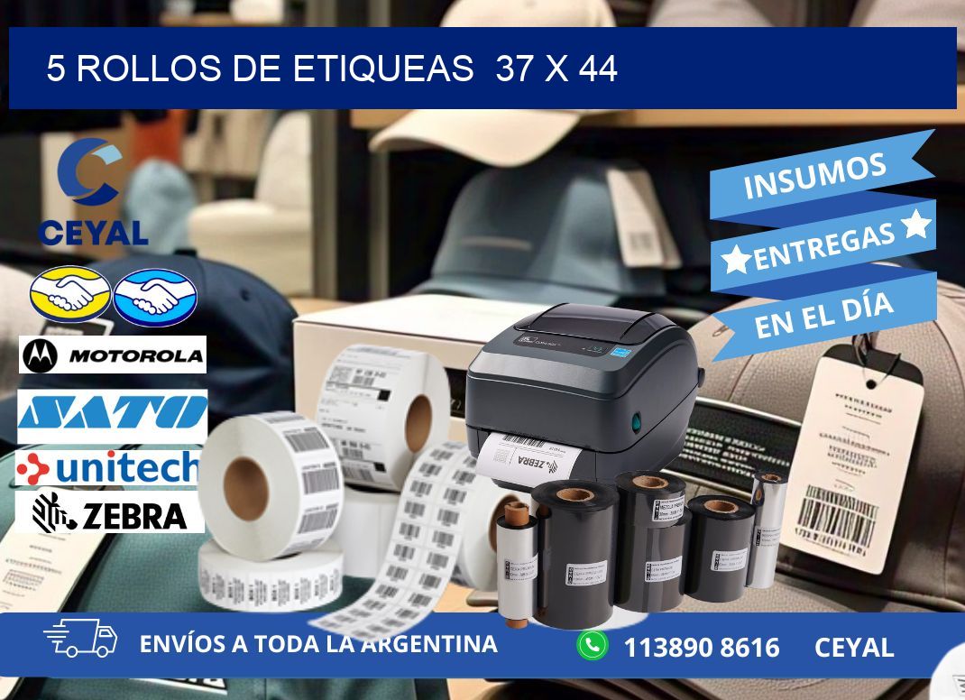 5 ROLLOS DE ETIQUEAS  37 x 44