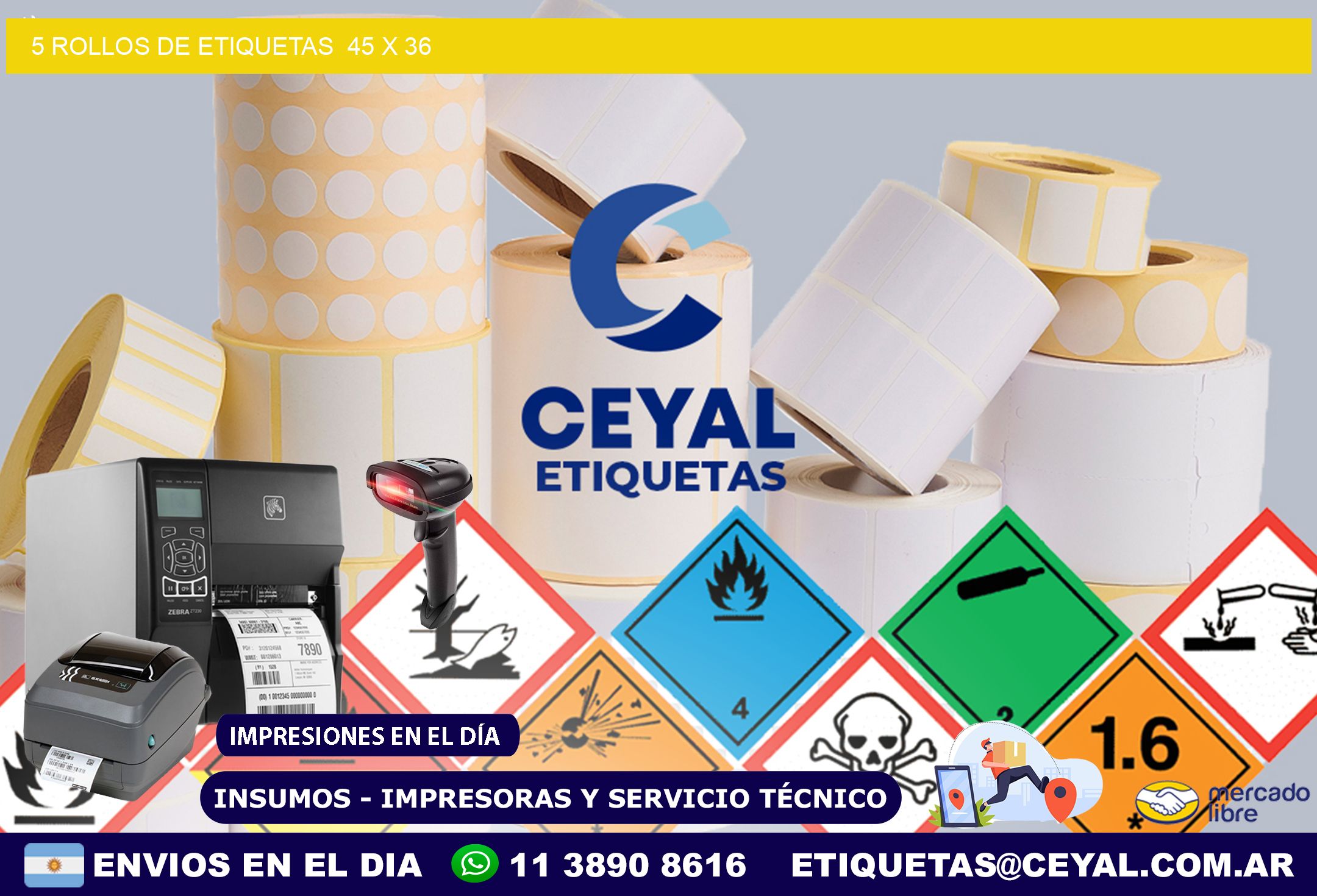 5 ROLLOS DE ETIQUETAS  45 x 36