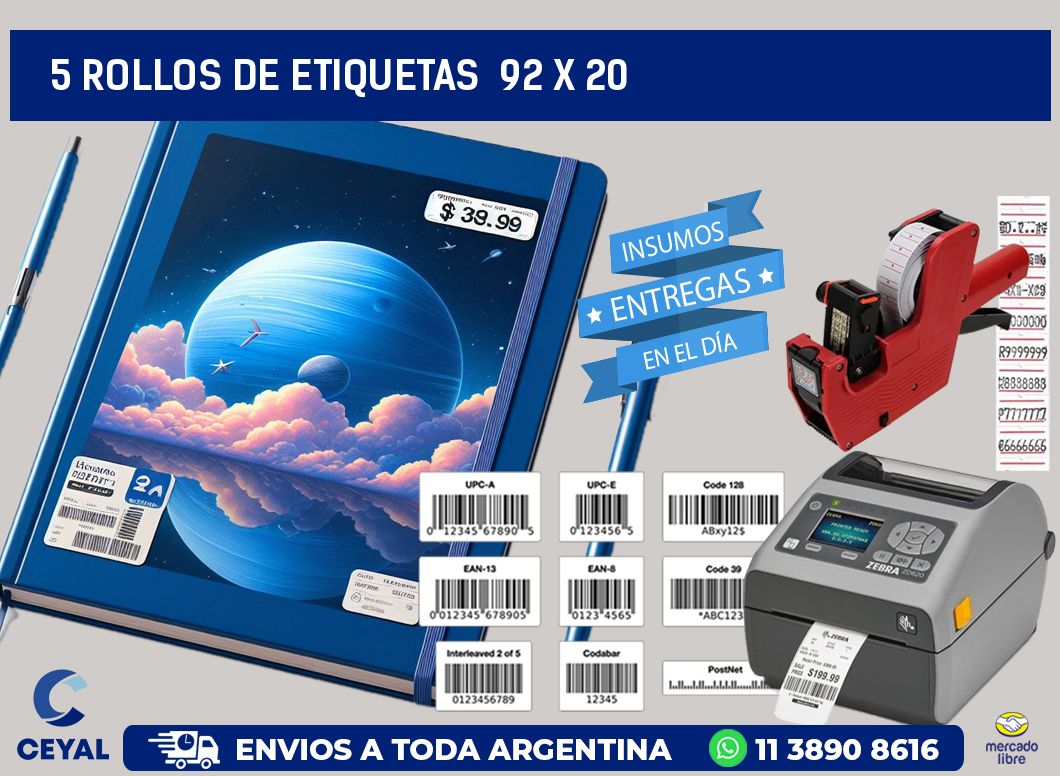 5 ROLLOS DE ETIQUETAS  92 x 20