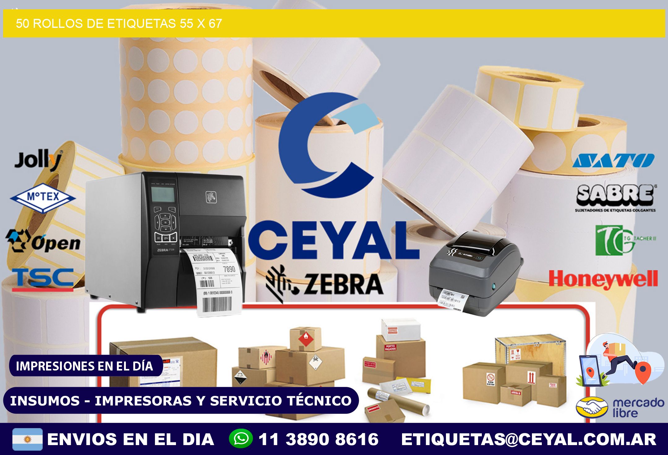 50 ROLLOS DE ETIQUETAS 55 x 67