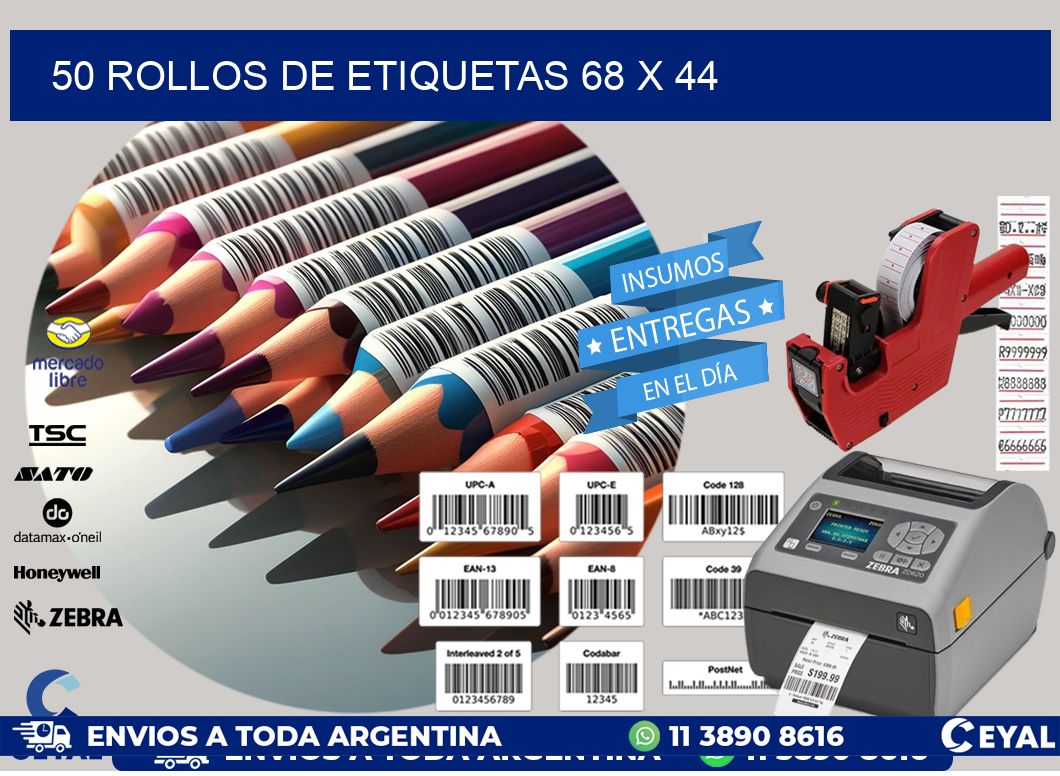50 ROLLOS DE ETIQUETAS 68 x 44