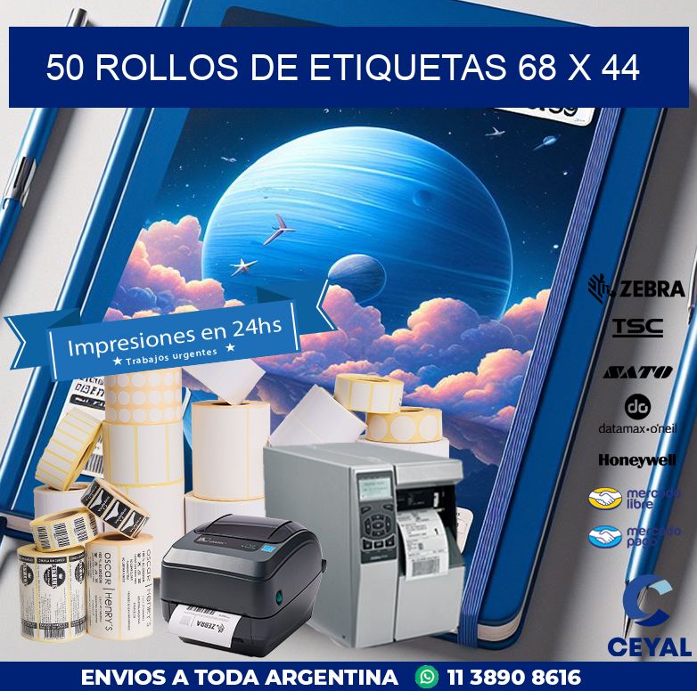 50 ROLLOS DE ETIQUETAS 68 x 44