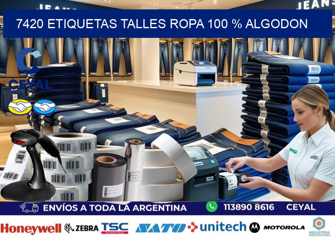 7420 ETIQUETAS TALLES ROPA 100 % ALGODON