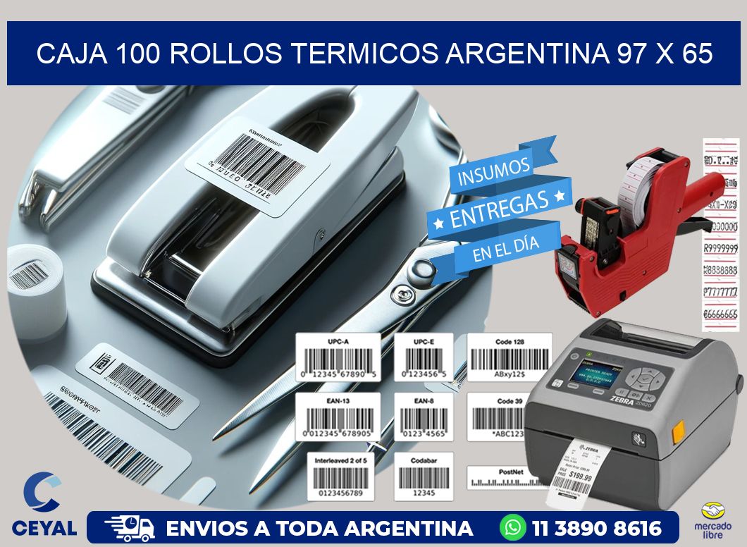 CAJA 100 ROLLOS TERMICOS ARGENTINA 97 x 65