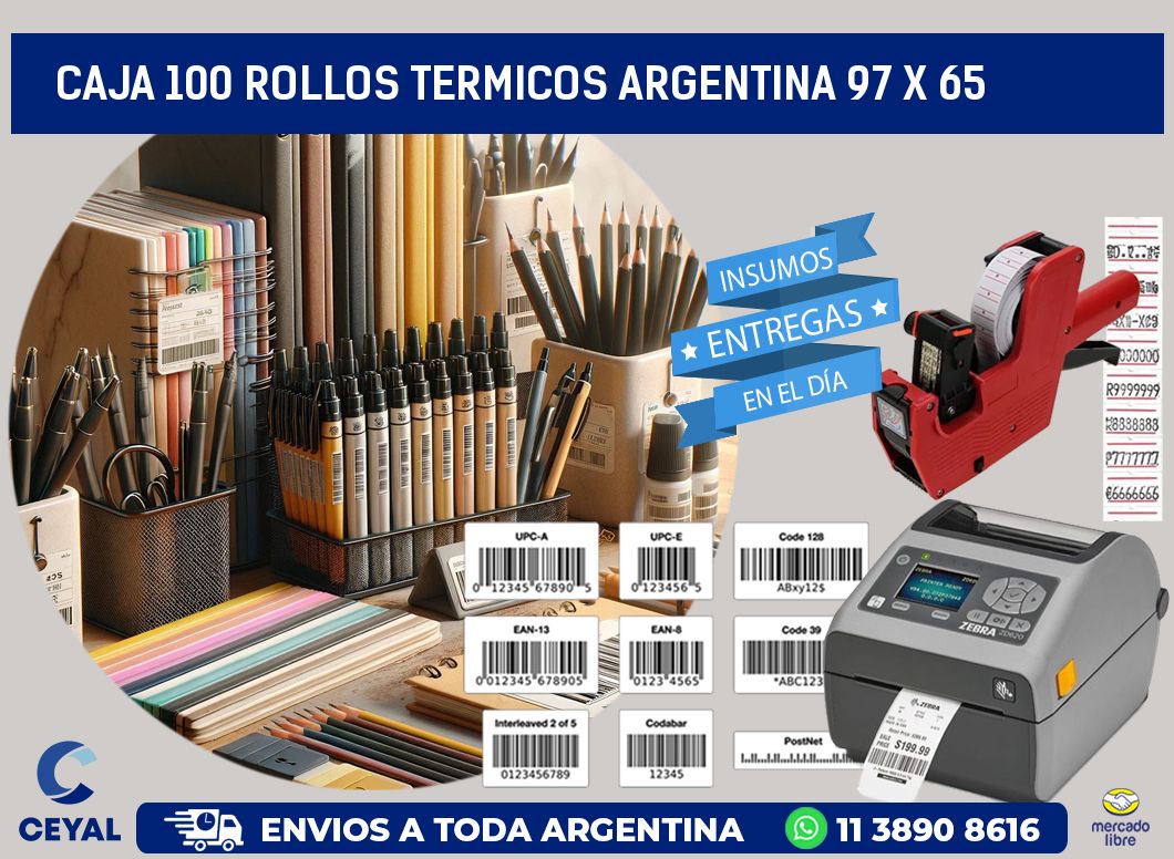 CAJA 100 ROLLOS TERMICOS ARGENTINA 97 x 65