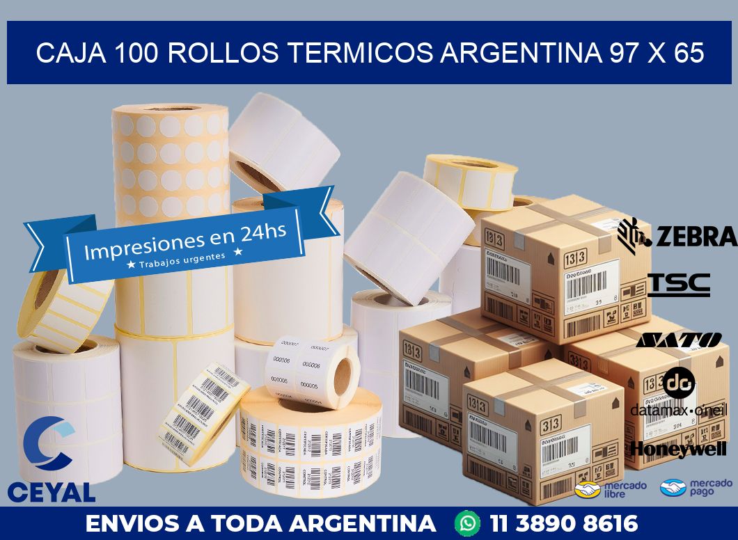 CAJA 100 ROLLOS TERMICOS ARGENTINA 97 x 65