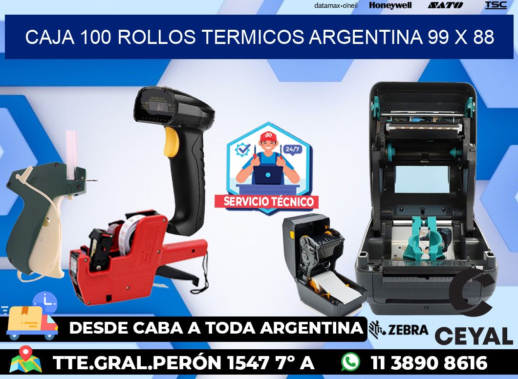CAJA 100 ROLLOS TERMICOS ARGENTINA 99 x 88