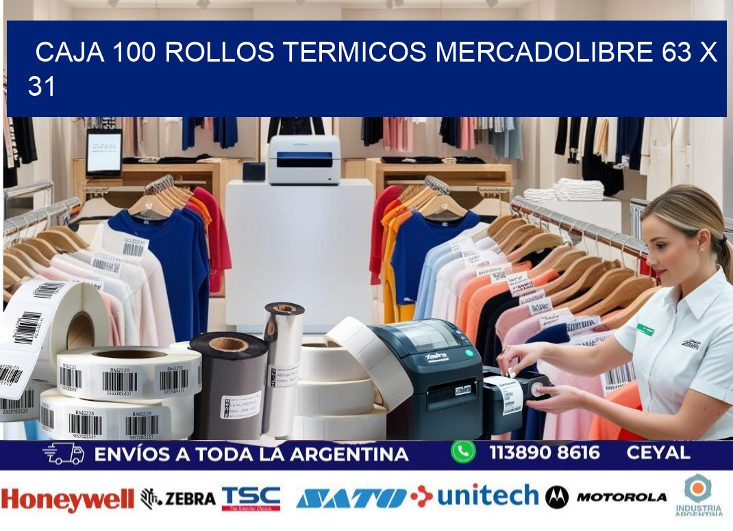 CAJA 100 ROLLOS TERMICOS MERCADOLIBRE 63 x 31