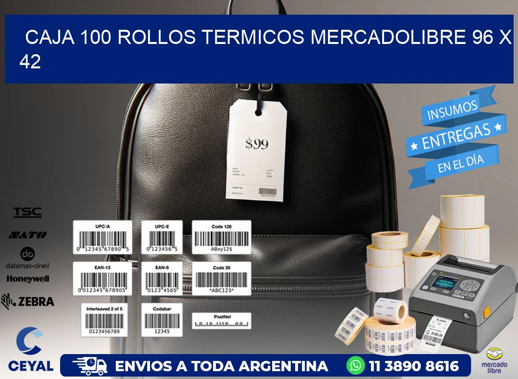 CAJA 100 ROLLOS TERMICOS MERCADOLIBRE 96 x 42