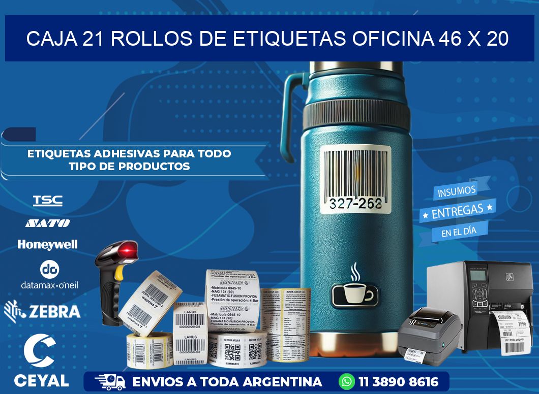 CAJA 21 ROLLOS DE ETIQUETAS OFICINA 46 x 20