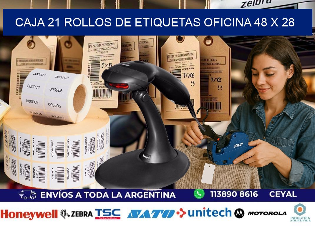CAJA 21 ROLLOS DE ETIQUETAS OFICINA 48 x 28