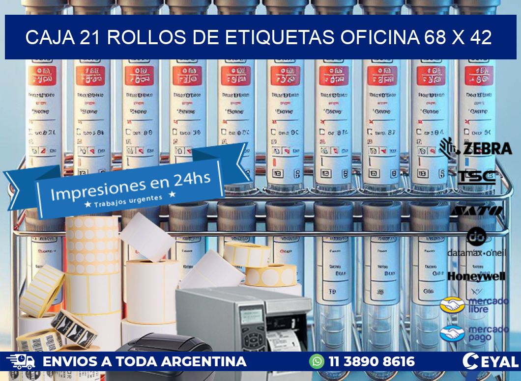 CAJA 21 ROLLOS DE ETIQUETAS OFICINA 68 x 42