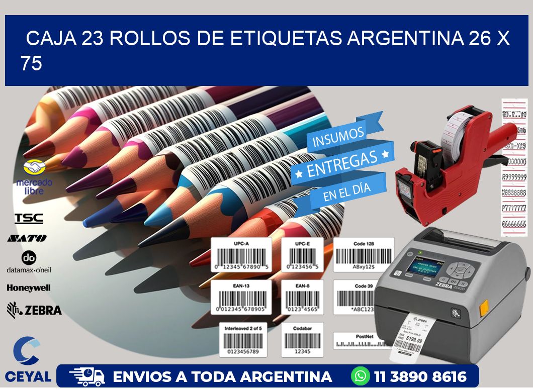 CAJA 23 ROLLOS DE ETIQUETAS ARGENTINA 26 x 75