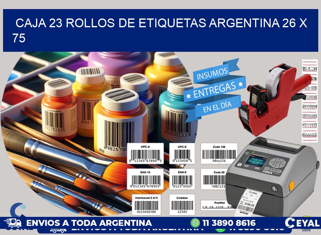 CAJA 23 ROLLOS DE ETIQUETAS ARGENTINA 26 x 75