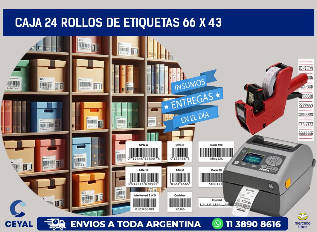 CAJA 24 ROLLOS DE ETIQUETAS 66 x 43