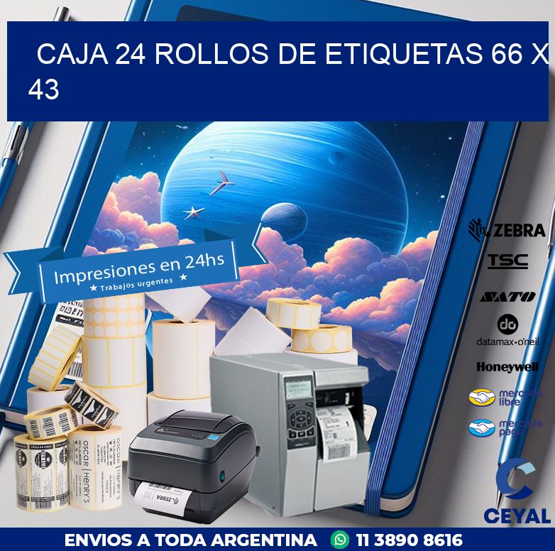 CAJA 24 ROLLOS DE ETIQUETAS 66 x 43