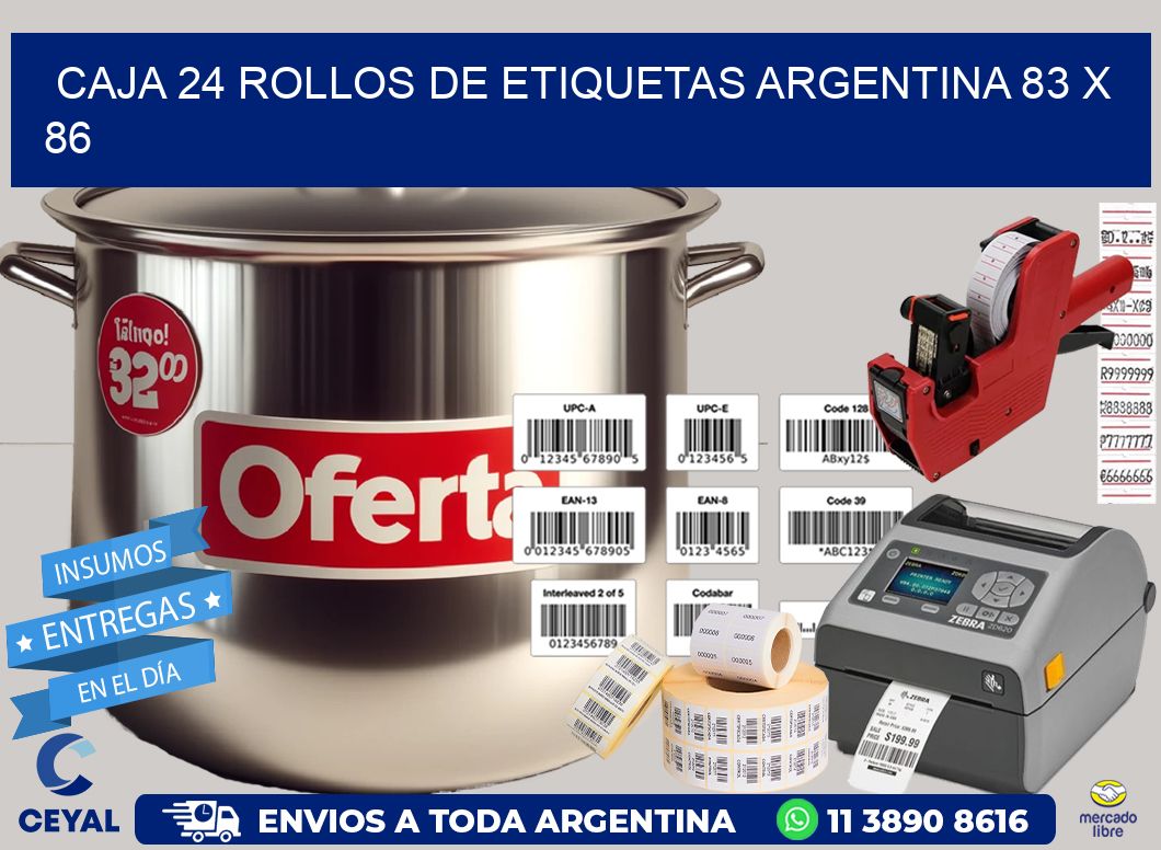 CAJA 24 ROLLOS DE ETIQUETAS ARGENTINA 83 x 86