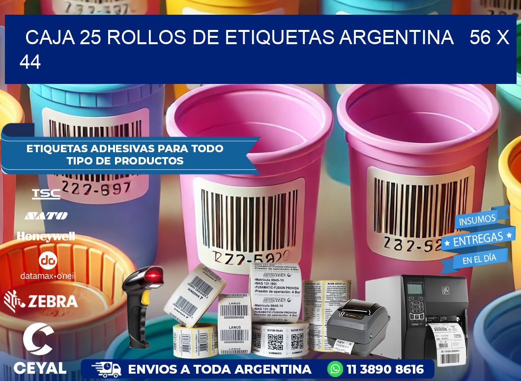 CAJA 25 ROLLOS DE ETIQUETAS ARGENTINA   56 x 44