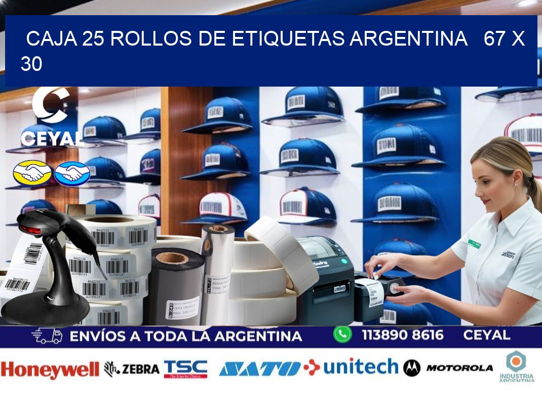 CAJA 25 ROLLOS DE ETIQUETAS ARGENTINA   67 x 30