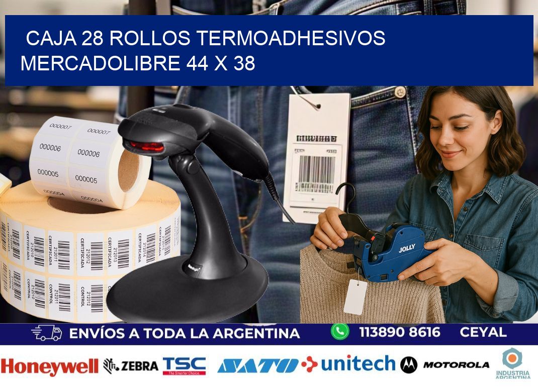 CAJA 28 ROLLOS TERMOADHESIVOS MERCADOLIBRE 44 x 38