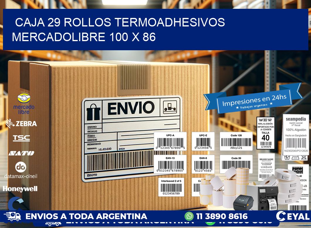 CAJA 29 ROLLOS TERMOADHESIVOS MERCADOLIBRE 100 x 86