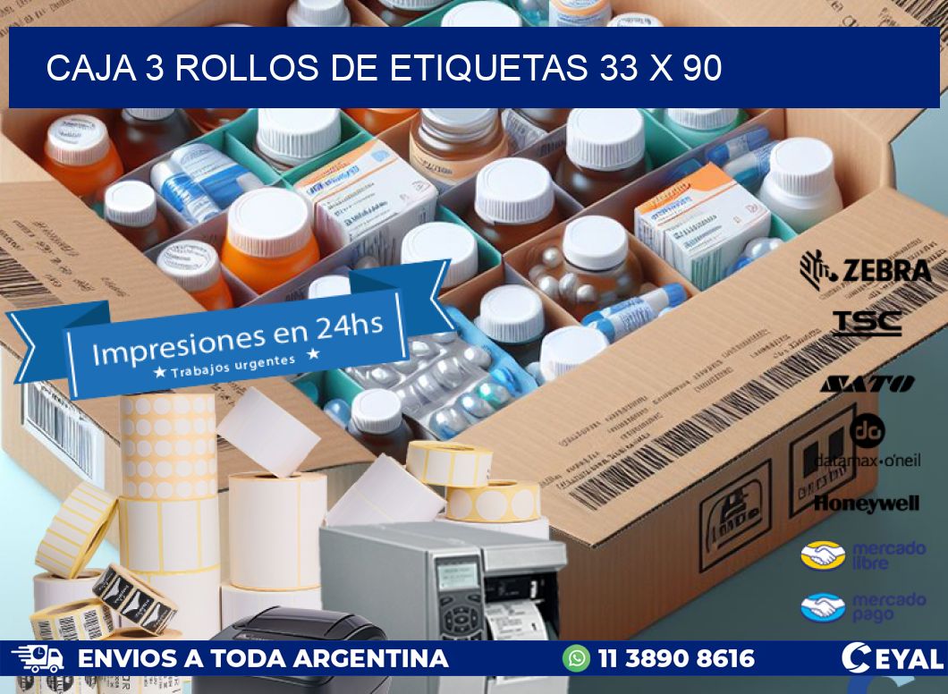 CAJA 3 ROLLOS DE ETIQUETAS 33 x 90