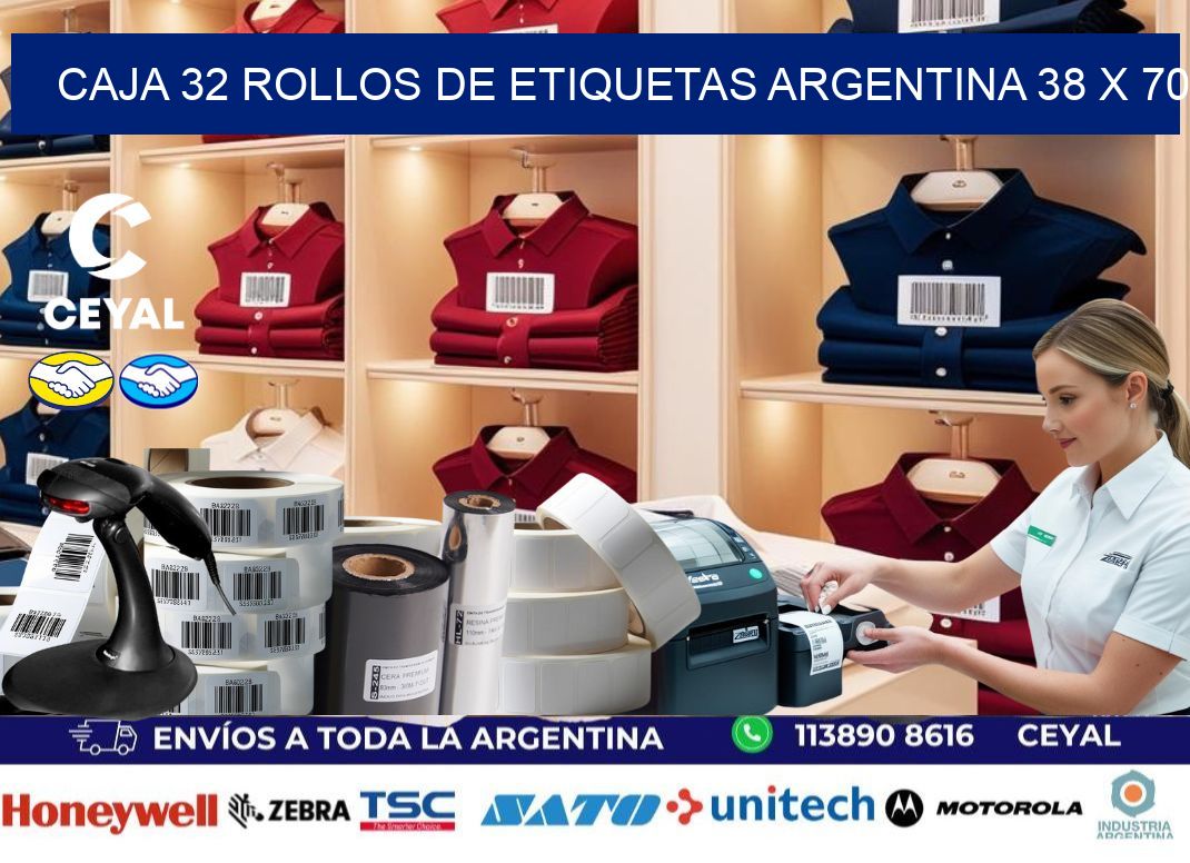 CAJA 32 ROLLOS DE ETIQUETAS ARGENTINA 38 x 70